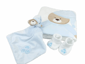 Box Urso Azul Manta + Naninha+ Pantufa