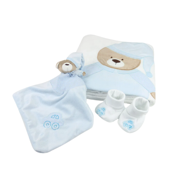 Box Urso Azul Manta + Naninha+ Pantufa