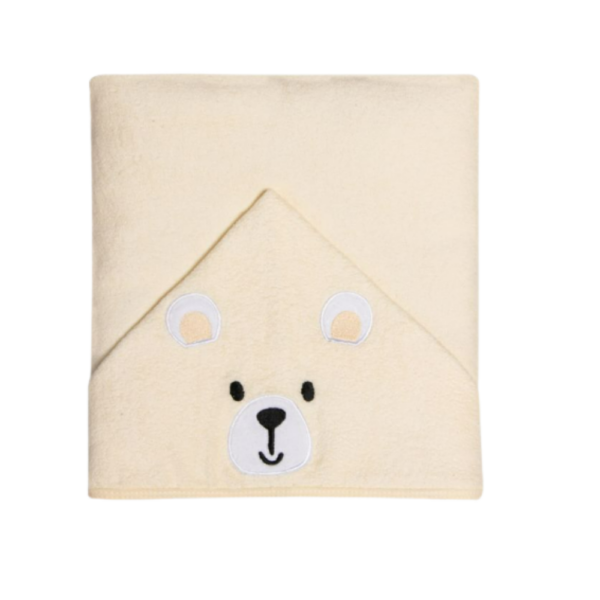 Toalha de Banho Felpuda Karinho capuz 2 camadas Urso Creme 90x70cm