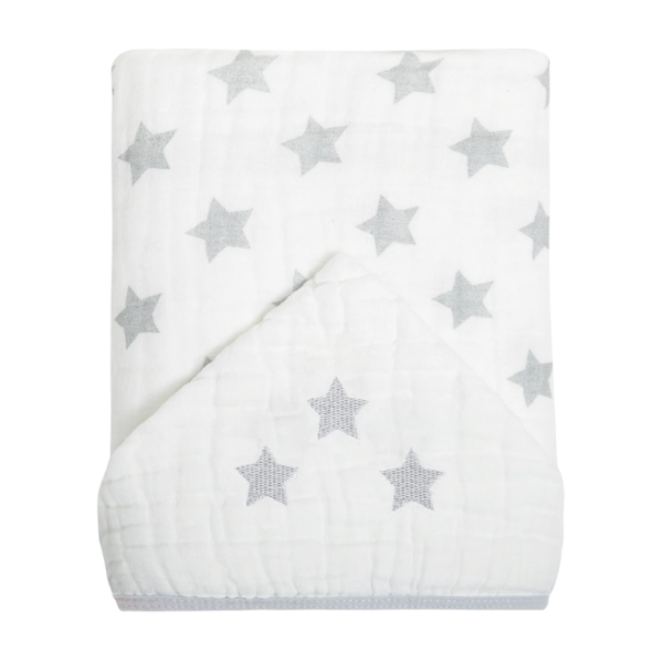 Toalha de banho fralda Papi Soft C/ Capuz estrela/coelho 1,10M X 90Cm - 1 camada [100% fralda]