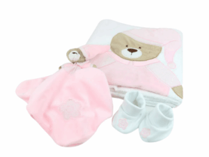 Box Urso Rosa Manta + Naninha+ Pantufa