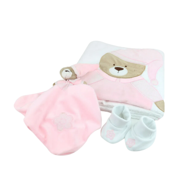 Box Urso Rosa Manta + Naninha+ Pantufa