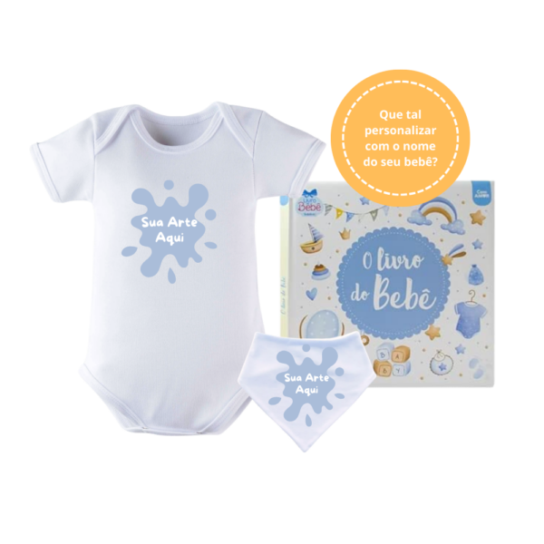Kit Cegoinha Body M + Livro do Bebê + Babador [Azul]